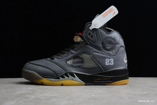 Air  O-W Jordan 5 CT8480-001 CT8480-001 Retro Black Red Muslin-Fire 0224